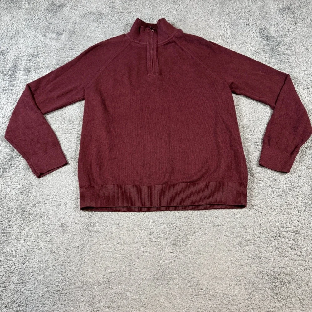 Banana Republic Mens Quarter Zip Pullover Sweater Size M Burgundy Cotton Blend